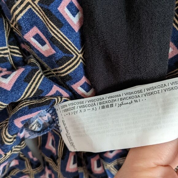 Mango Abstract Print Navy Pink Blouse With Bow Tie Neck Top Viscose XS @V - Picture 12 of 12